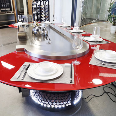 Tempered Glass Oval Teppanyaki Grill Table