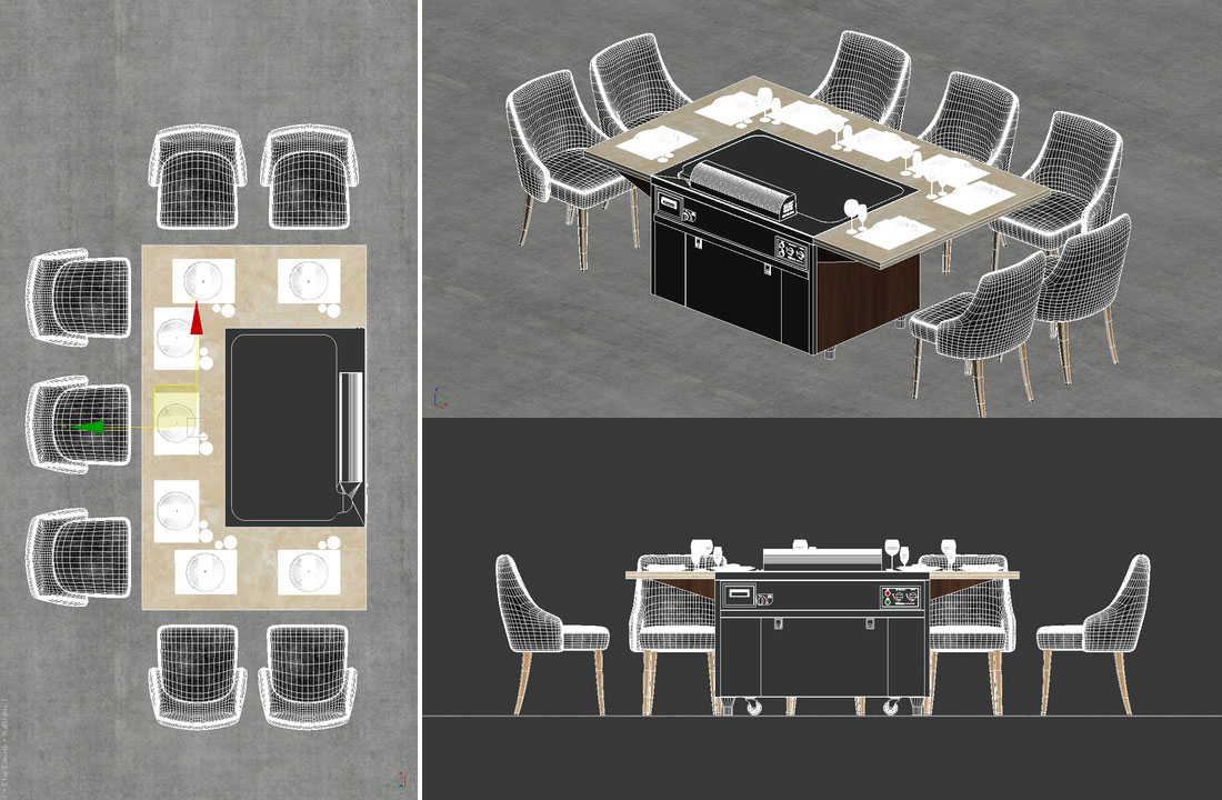 Teppanyaki table 3D design drawing